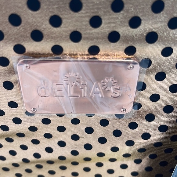 Delia’s Gold Black Polka Dot Metallic vinyl zip lunch tote travel handbag - Picture 3 of 8